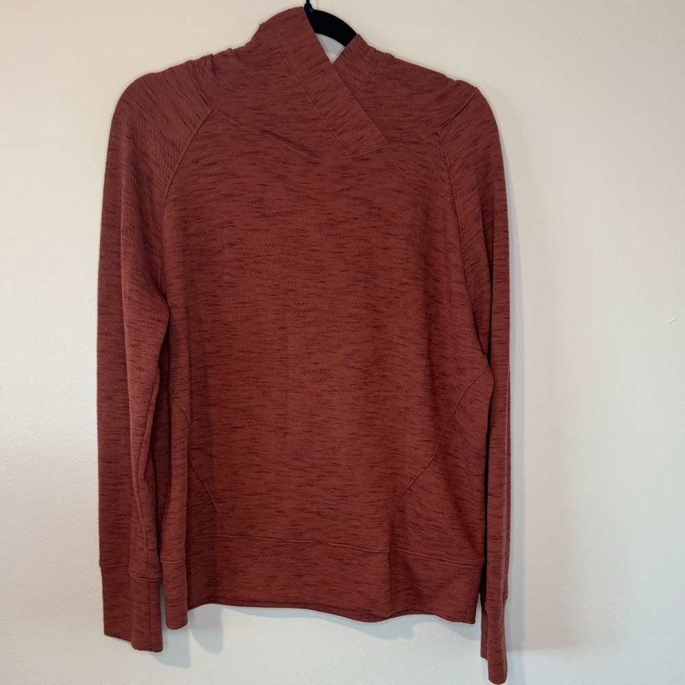 PrAna Cowl Neck Pullover Sweatshirt Rust Orange Long Sleeve Size Large